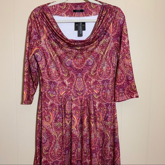 NWT Burgundy Paisley Cowl Neck spring Midi Dress with Pockets  RebornNY … - Picture 2 of 7